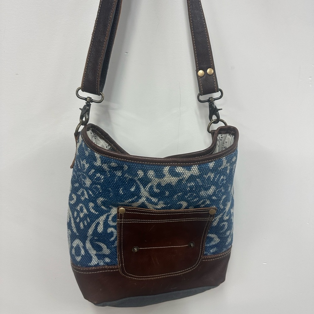 Myra Bags Blue Bliss Canvas, leather & Rug Shoulder Bag S-1950 - Picture 4 of 7